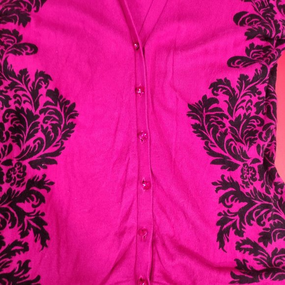 New York and Company pink cardigan with very unique black design women's size L - Picture 5 of 7